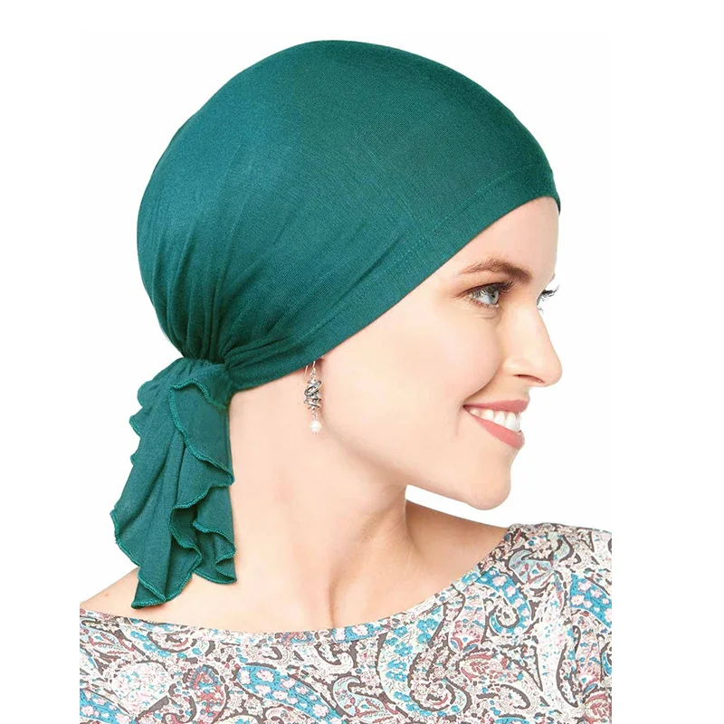 Muçulmano lenço pré-amarrado para mulheres, Chemo Bonnet Caps, acessórios para cabelo feminino, bandanas de câncer, lenço, chapéu pirata, bambu