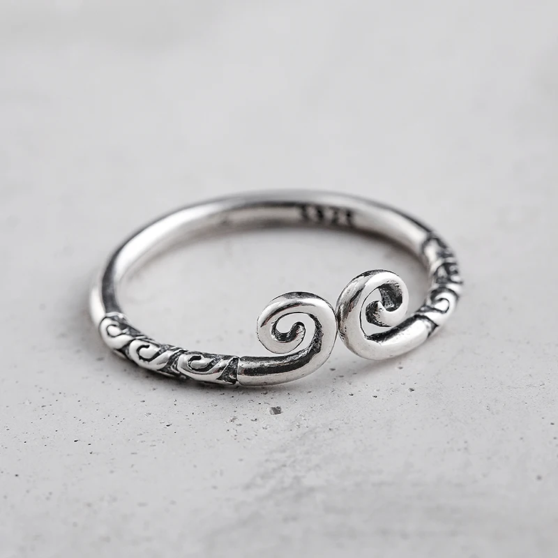 Retro Style 925 Sterling Silver hoops Open Rings For Women Vintage Jewelry Accessories  hoop curse Ring