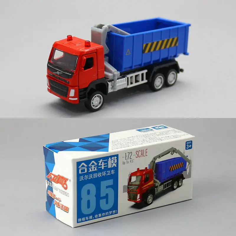 

Diecast Metal Toy Car Model 1:72 Scale Recycle Garbage Truck Engineering Pull Back Educational Collection Gift Kid Match Box