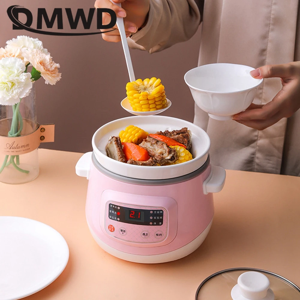 DMWD ไฟฟ้าหม้อหุงข้าว1L หม้อตุ๋นโจ๊กซุปหม้อหม้อเซรามิค Liner 24H นัดหมาย6ฟังก์ชั่น220V