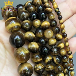 Natural Round Stone Beads Yellow Tiger Eye Loose Spacer Beads For DIY Jewelry Making Bracelet Charms 15'' 4 6 8 10 12mm