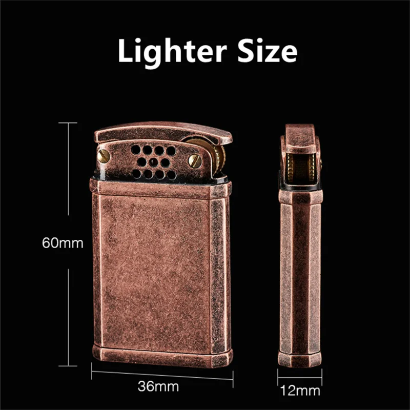 Classic Retro Copper Shell Kerosene Lighter Copper Flower Texture Metal Grinding Wheel Lighter Men\'s Smoking Gift