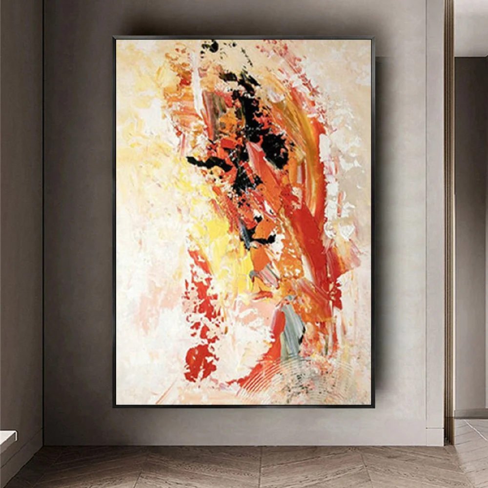 

Hand-Painted Orange Abstract Oil Paintings On Canvas Body Art Pictures For Home Living Room Bedroom Wall Decor Hanging Poster