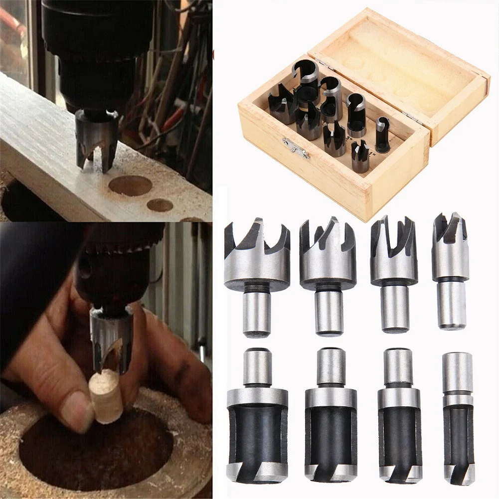 Juego de brocas para hacer agujeros con enchufe de madera, accesorios para carpintería, 8 piezas