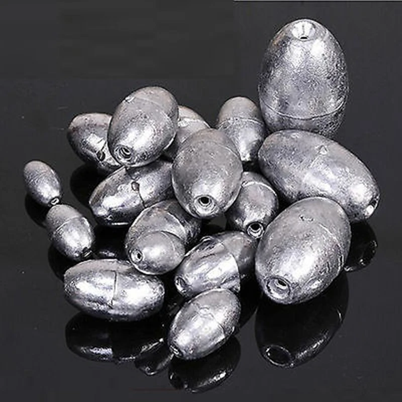 50pcs Olive Shape Sinkers Pure Lead Making Fishing Sinker Sports Outdoors Supplies Lake Sea River for Professional Fisher