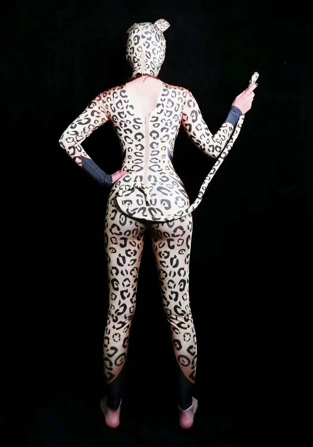 Women New Leopard Pattern Printing Cat Cosplay Jumpsuit Singer Bodysuit Stage Outfit Dance Prom Bar Model Show Outfit