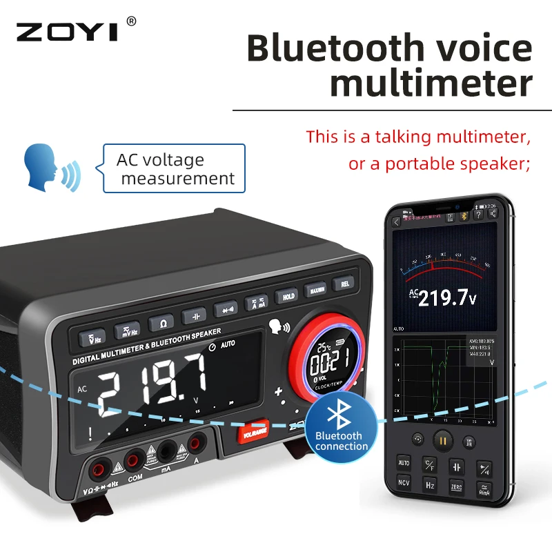 Imagem -03 - Zoyi-voz Profissional Multímetro Bluetooth Tester Digital True Rms Ferramenta Transistor Autorange Medidor de Bancada 19999 Contagens Zt5566se