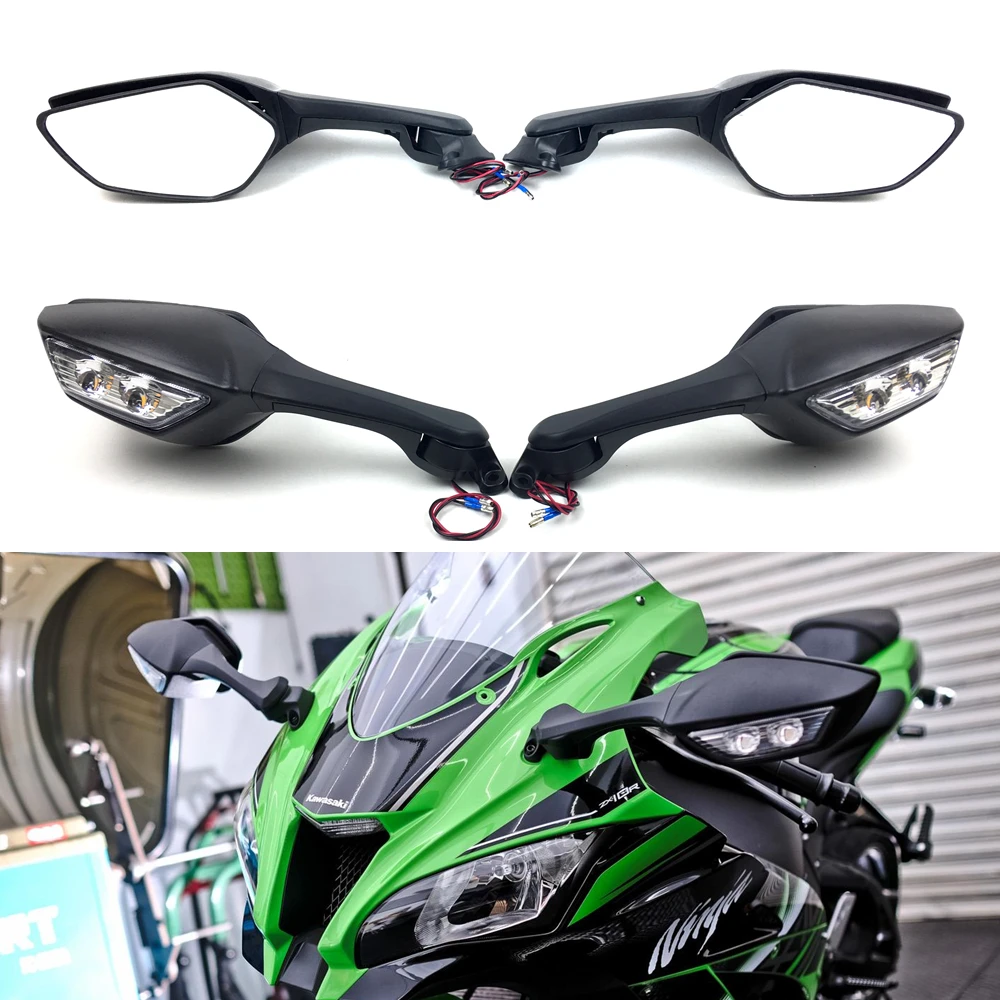 For KAWASAKI NINJA ZX10R ZX-10R ZX 10R 2011-2015 2014 Motorcycle Mirror LED Turn Light Signals Moto Rear View Rearview Mirrors