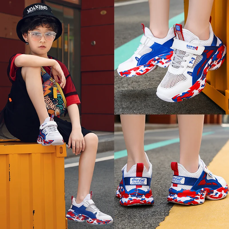 2021 New Summer Boys' Net Shoes Breathable Mesh Children's Summer Single Net Hollow Flying Woven Soft Sole Sneakers