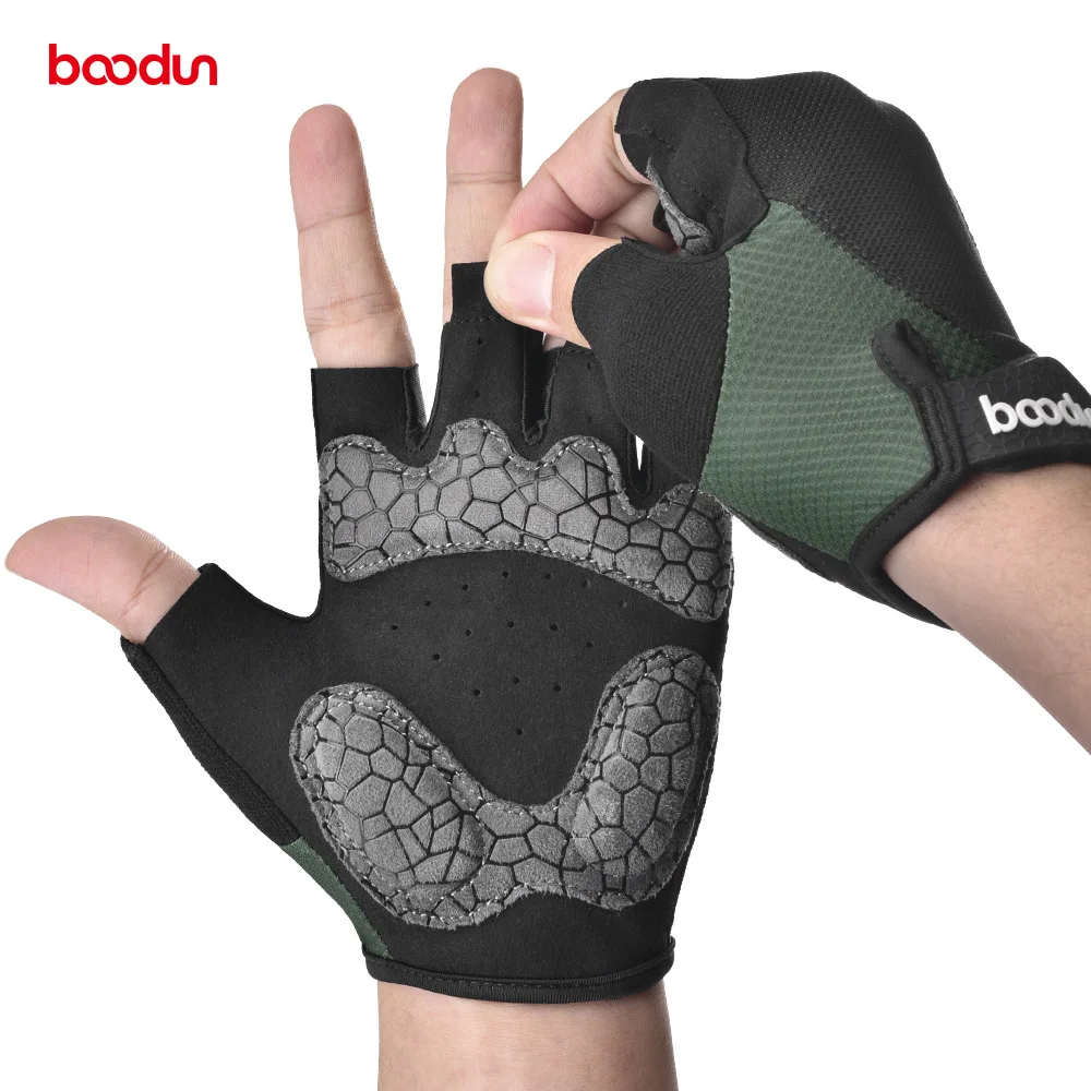 BOODUN Silicone Stitching Cycling Gloves Half Finger Gym Fitness Gloves Non-slip Breathable Camping Ridding Fingerless Gloves