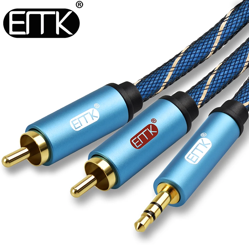 EMK 3.5mm do 2RCA kabel Audio RCA do 3.5 AUX kabel typu Jack do wzmacniaczy DJ Subwoofer mikser Audio kino domowe DVD