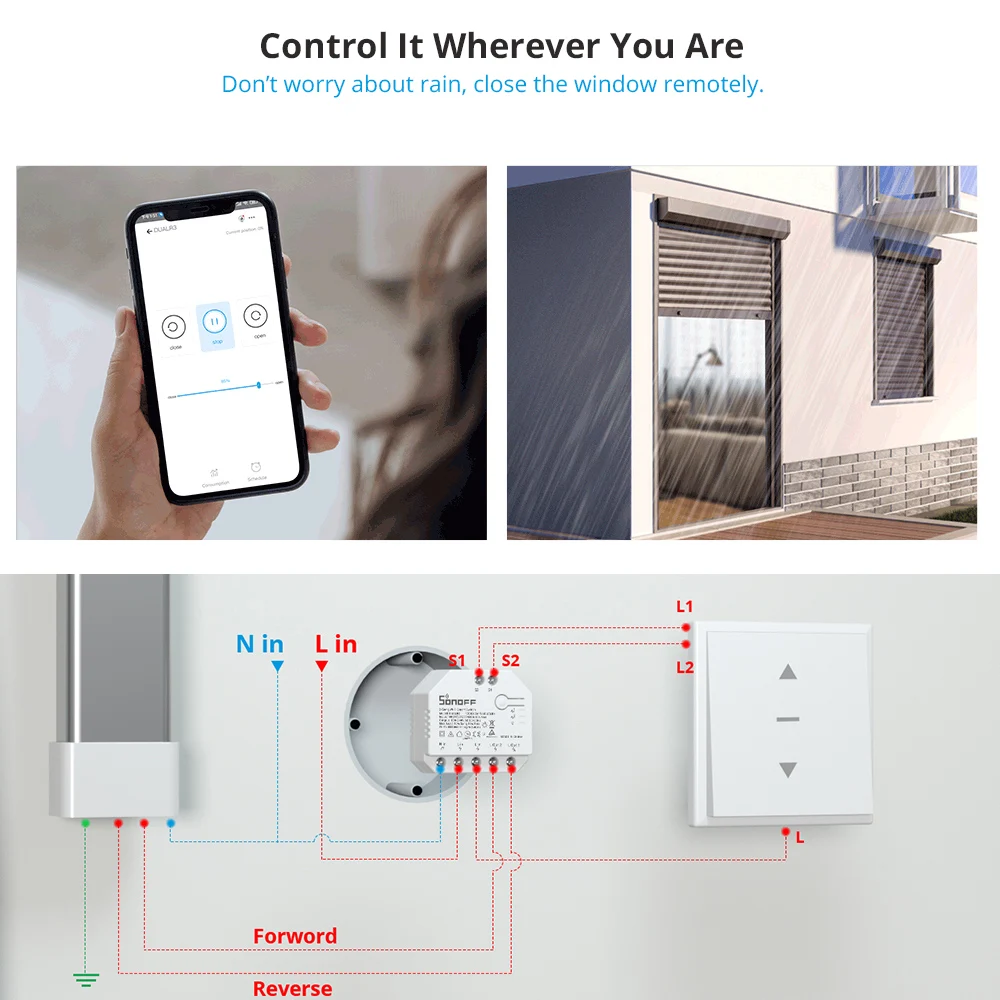 SONOFF DUALR3 Dual Relay DIY Wifi Smart Switch 2 Gang Power Monitor AC ผ้าม่านมอเตอร์สำหรับ Alexa Google Home EWeLink APP