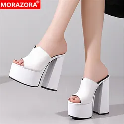 MORAZORA 2024 big size 33-41 sexy women slippers genuine leather platform party shoes extreme high heels mules shoes