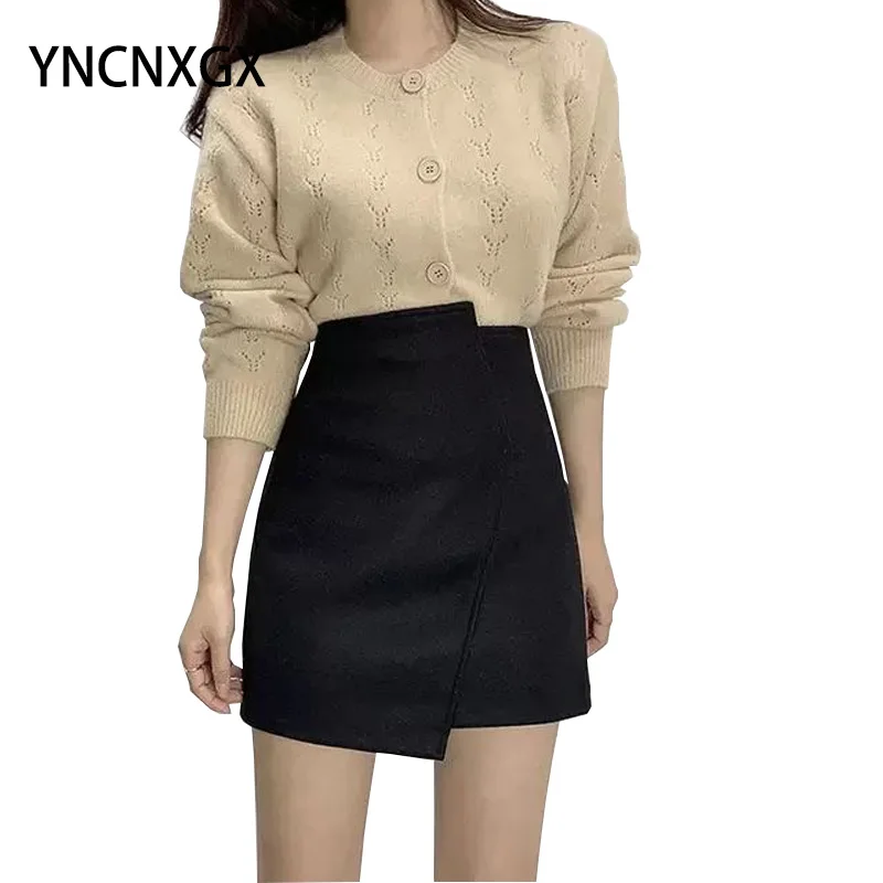 

Women's Skirt High-waisted Mini Skirts The New A-line Woolen Skirt High Waist Irregular Black Hip Skirt Woolen Skirt Kawaii