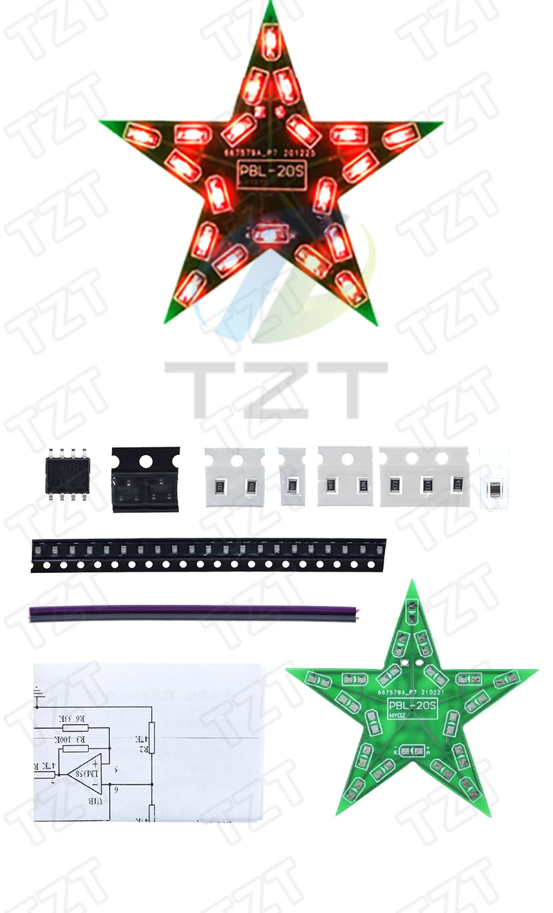 Schüler-Trainings-DIY-Kit Fünfzackiger Stern Atemlicht Farbwechsel-LED-Licht für Weihnachts-Löttraining Rot Grün Blau – Detail 2