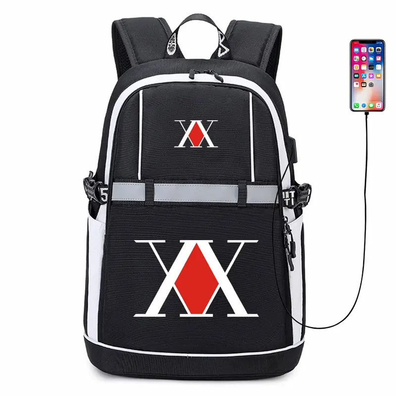 GON·FREECSS  Backpack Killua Zoldyck Anime USB Bags Oxford Reflective Stripe Schoolbag Travel Bags