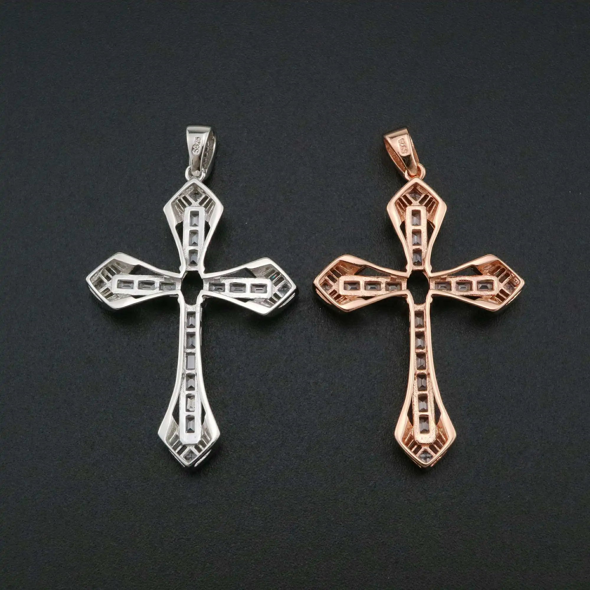 1Pcs 4x6MM Oval Prong Pendant Settings Cross Rose Gold Plated Solid 925 Sterling Silver Charm Bezel Tray DIY Supplies 1421144