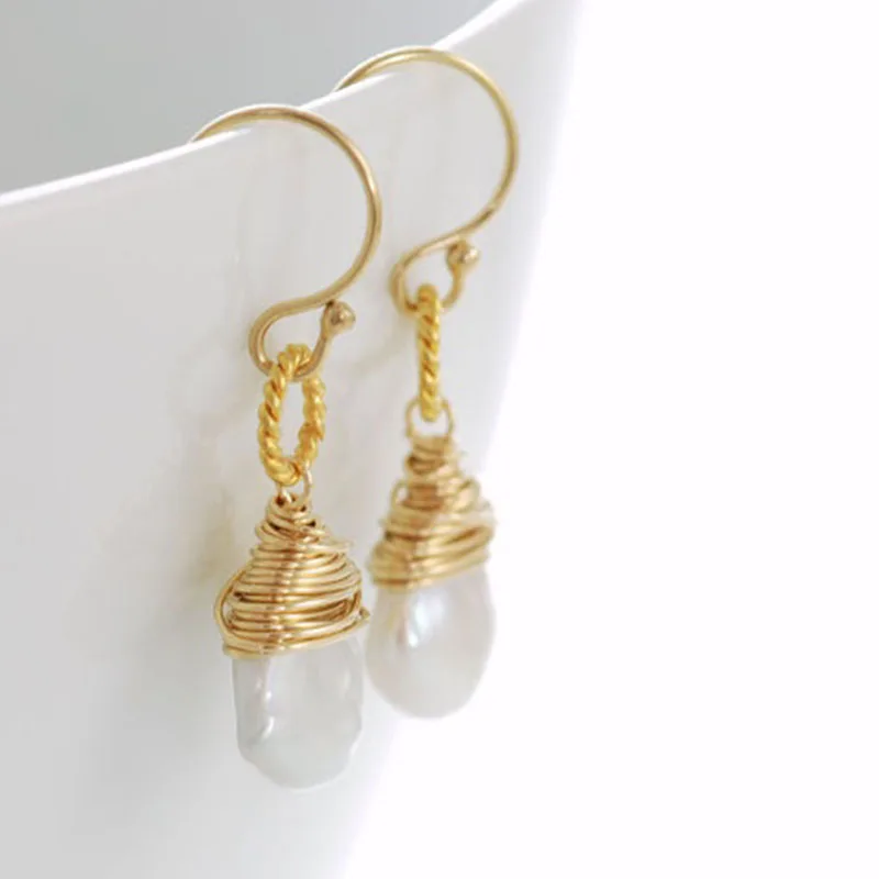 Yellow Gemstone Pearl Earrings Aquamarine Earrings Silver Pearls Earrings
