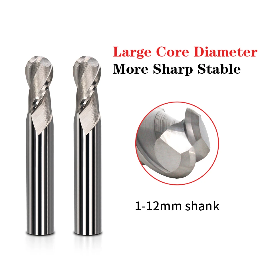 Augusttools HRC55 Ball Nose End Mills Carbide Tungsten Steel Milling Cutter For Aluminum PVC CNC Machine Tools Router Bit