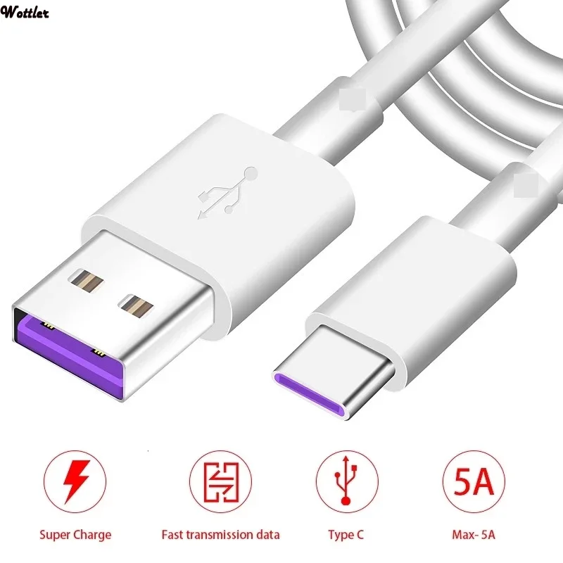 Fast Charger 5A USB Type C Cable for Samsung S20 S21 A51 Date Quick Charging Mobile Phone Cables Wire White Line Charge Xiaomi