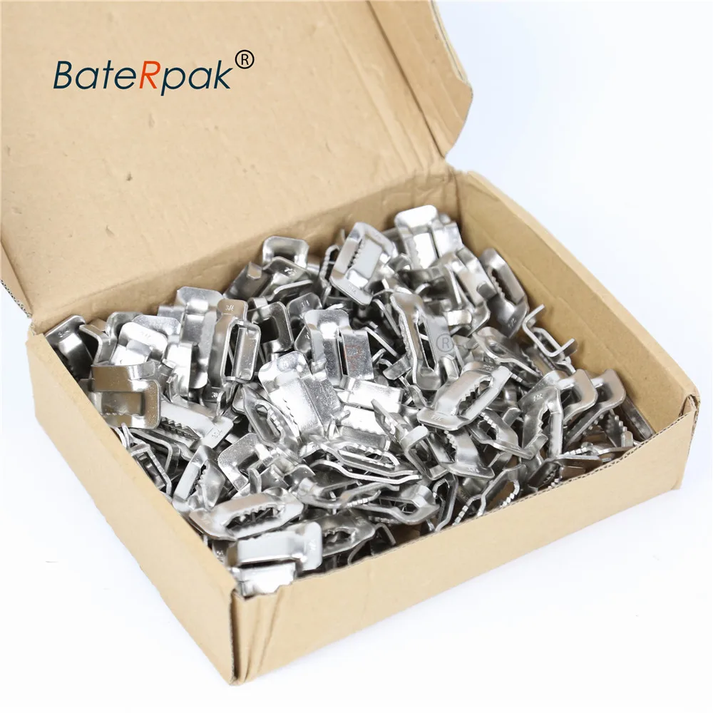 BateRpak #304 الفولاذ المقاوم للصدأ نوع الأسنان المشابك لربط الصلب (أدوات وأشرطة شراء اضافية) 50/100 قطعة/صندوق