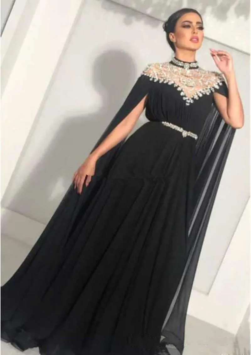 Robe de soirée à perles et col haut, tenue de bal de standing, mousseline de soie, longueur au sol, arabie saoudite, dubaï, 2020