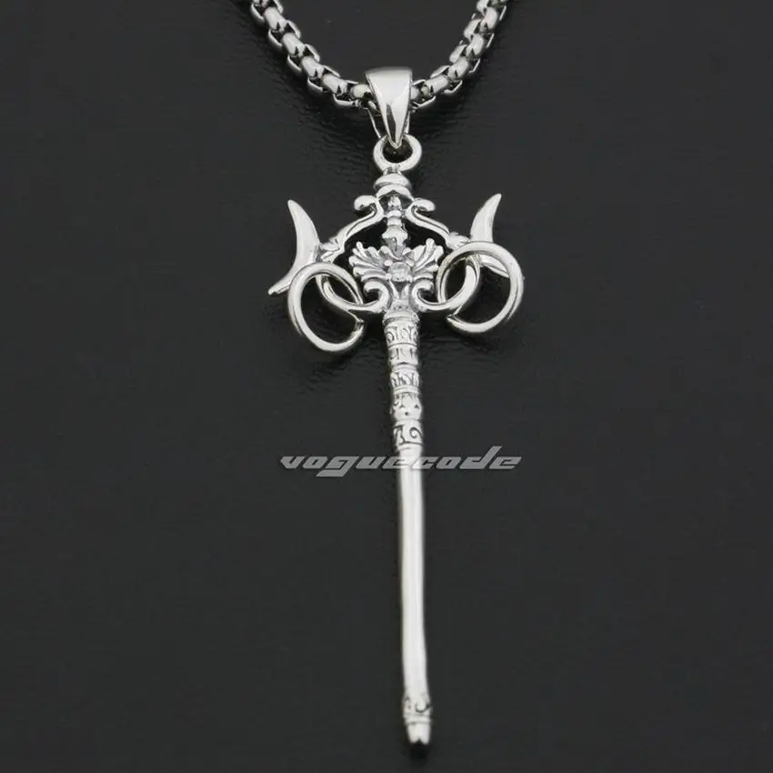 

925 Sterling Silver Japan Buddha Monk Staff Mens Biker Rocker Pendant 9F025