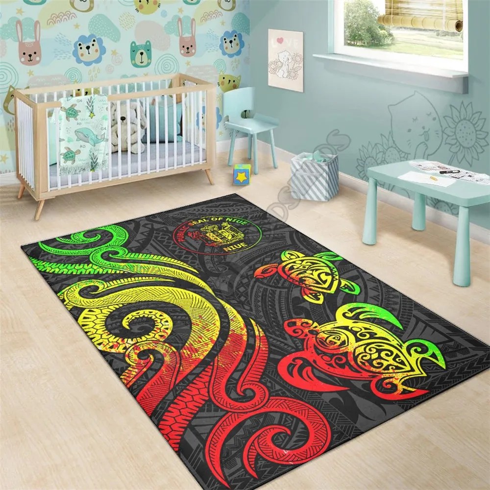 Niue Area Rug - Reggae Tentacle Turtle 3D Printed Carpet Mat for Living Room Doormat Flannel Print Bedroom Non-slip Floor Rug