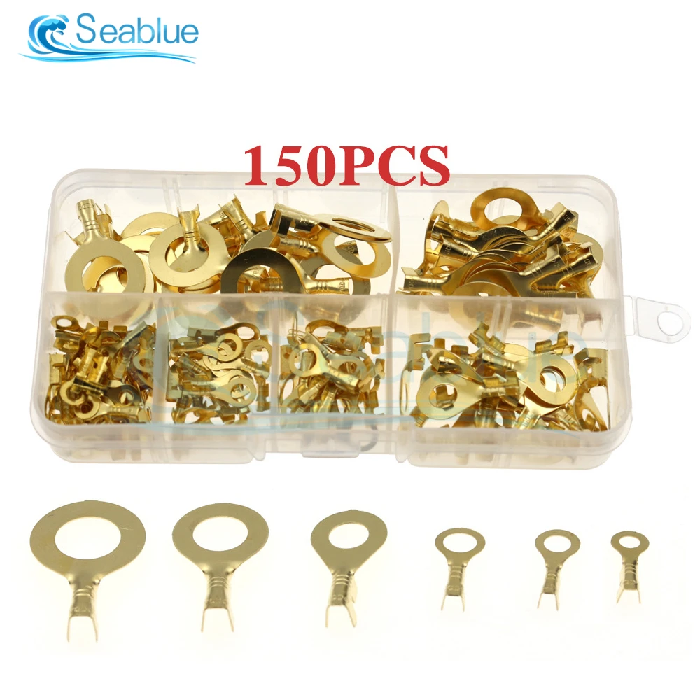 150PCS M3/M4/M5/M6/M8/M10 Ring Lugs Ring Eyes Copper Crimp Terminals Cable Lug Wire Connector Non-insulated Diy Assortment Kit