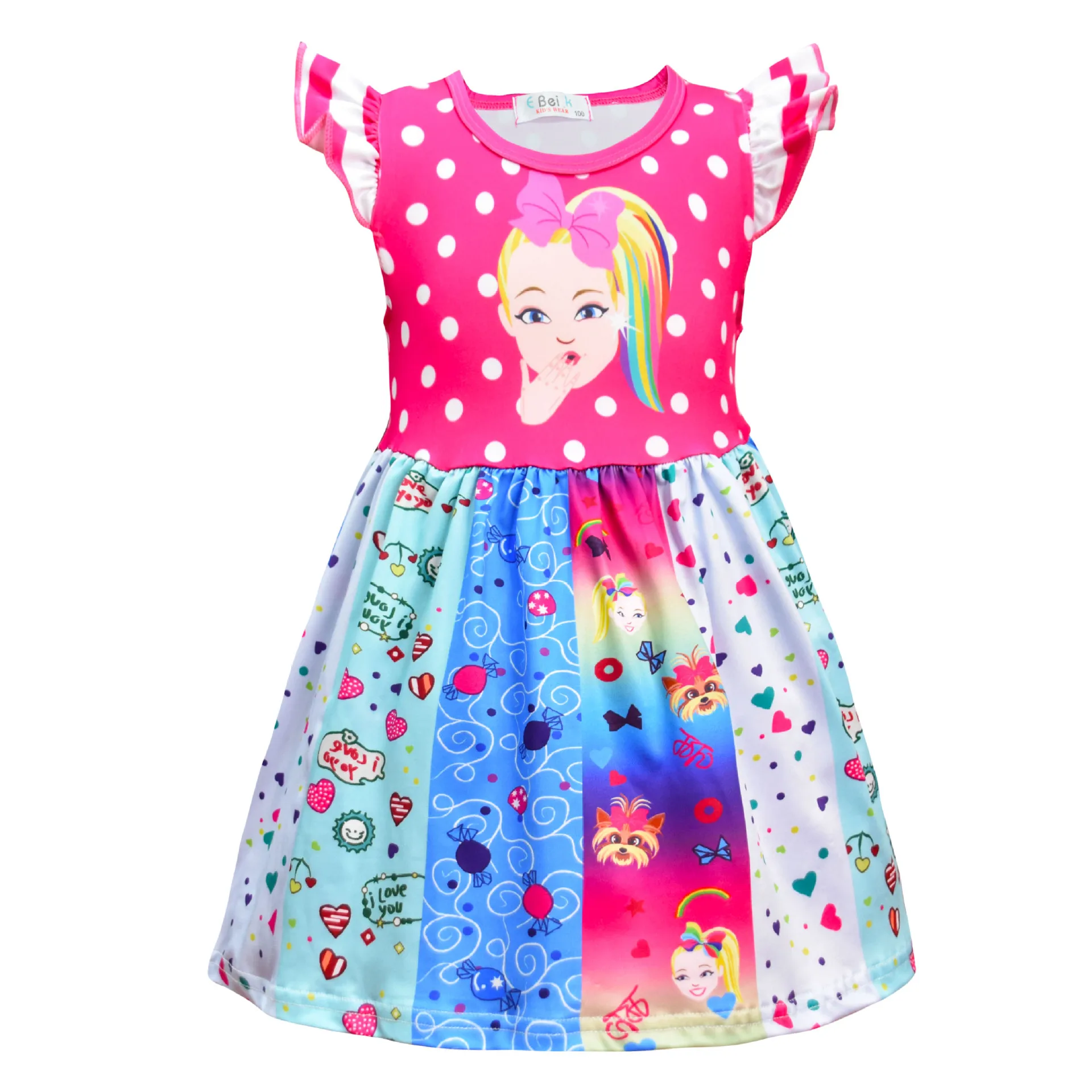 Jojo Siwa Kids Dress Summer Ruffle Sleeve Princess Dresses Girls Casual Vestio Children Cartoon Clothes Birthday Party Outfits