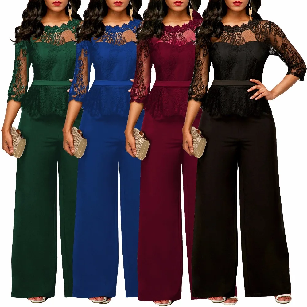 Sexy Women Casual Top Lace And Wide Leg Pants Two Pieces Suits Casual Elegant Nightclub Party Tracksuit Jumpsuit