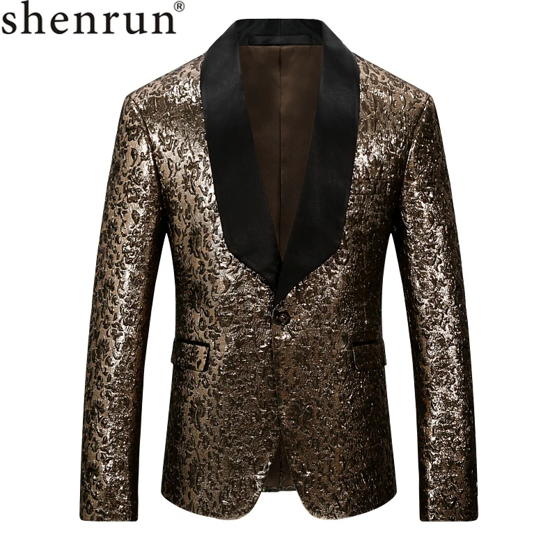 

Shenrun Men Casual Blazer Slim Fit Fashion High Quality Tuxedo Jacket Shawl Lapel Groom Suit Jackets Singer Host Stage Costume