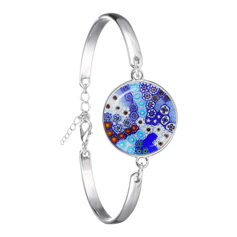 Murano Millefiori Braceler MultiColour Flower 18mm Glass Cabochon Chain Bangle Jewelry For Women Men Gift Wholesale