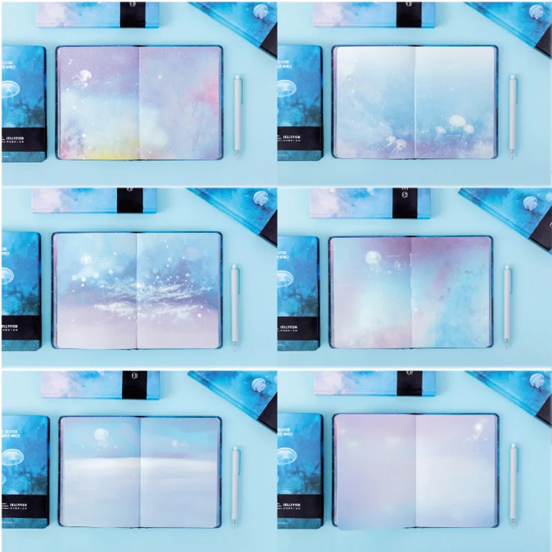 128 Sheets Cute Notebook Fantasy Jellyfish Illustration Book Color Page Student Manual Ledger Notepad Diary Book