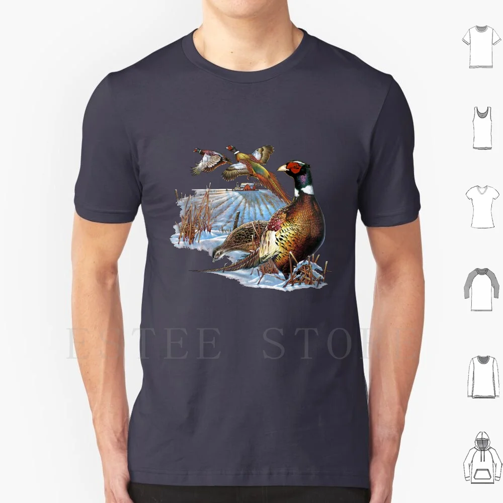 Pheasant Farm T Shirt Cotton Men DIY Print Pheasant Farm Birds Realistic Colored Pencil Wildlife Animals Feather Pheasant