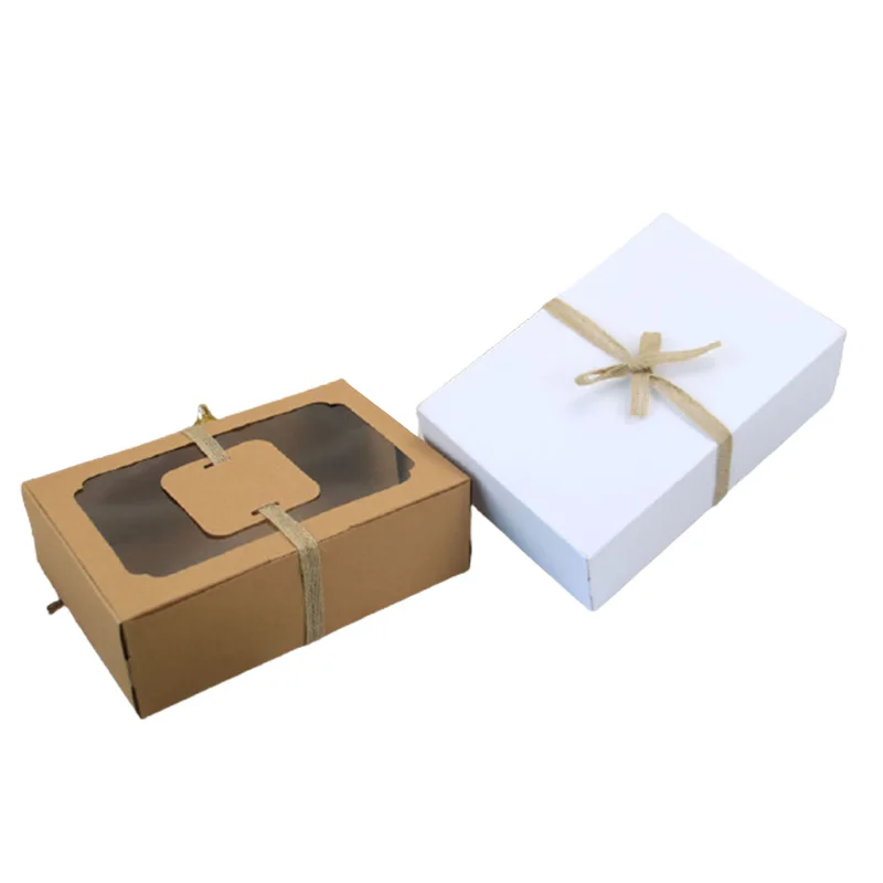 12Pcs Kraft Paper Packing Box With Transparent Window Candy Cake Boxes Wedding Party Cookie Favor Gifts Box Baby Shower Decor