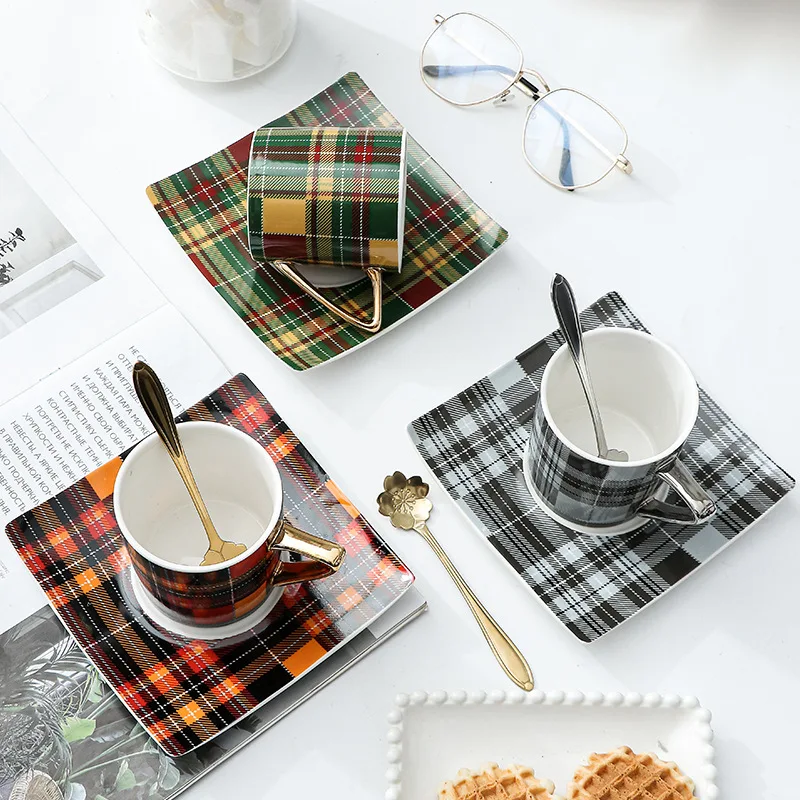 European-style home ceramic square glazed coffee cup dish office business with dish coffee cup flower tea cup milk cup