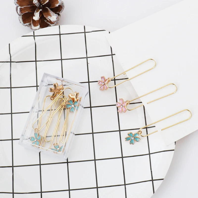 TUTU 5pcs/box cherry blossom Paper Clips De Papel Notes DIY Bookmark Metal Binder Clips Clips Notes Letter Paper Clips H0333