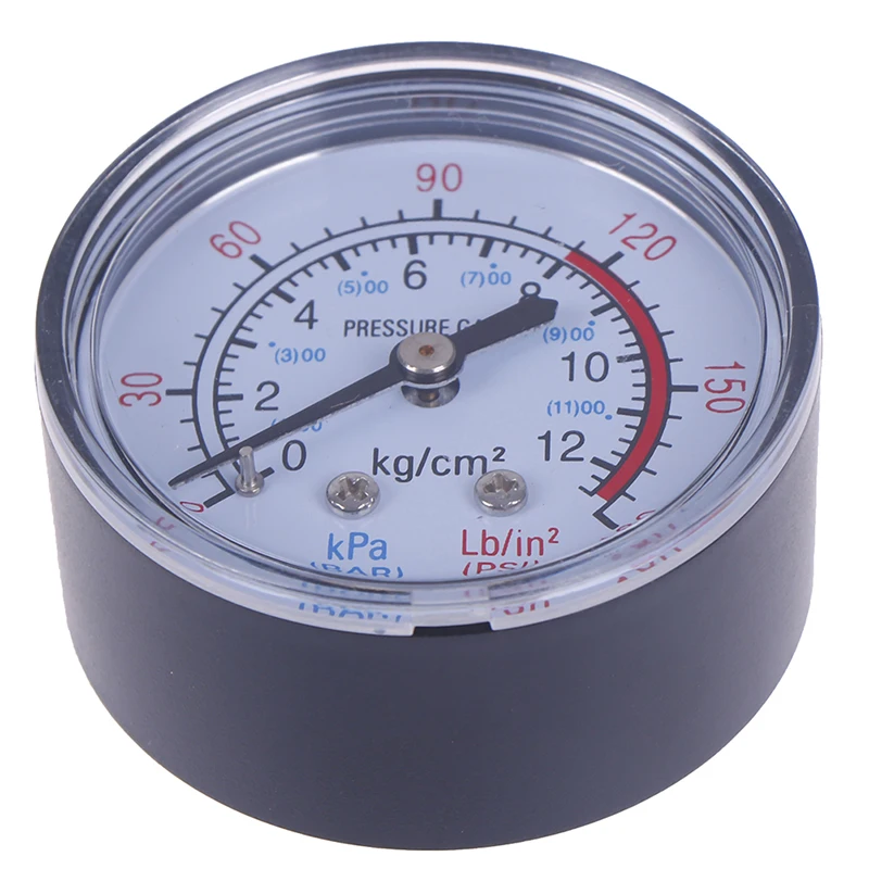 Iron Shell Bar Air Pressure Gauge Double Scale For Air Compressor 9.5/13mm (1/8, 1/4 Bsp) Thread 0~180PSI, 0~12Bar Dia 40/50mm