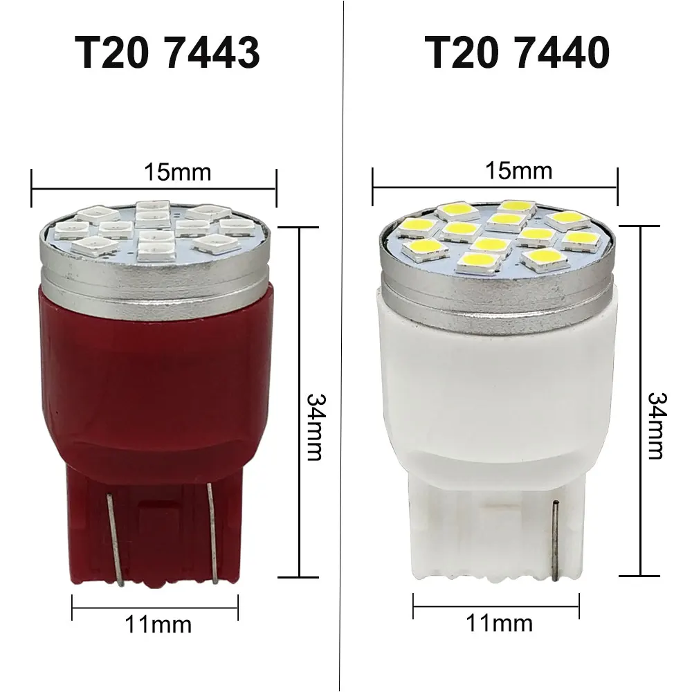 10PCS LED T20 7440 7443 W21W W21/5W Lampadine Led WY21W Led 12SMD 3030 Auto Luce Lampada per auto Luci di riserva Bianco Rosso Ambra 12V