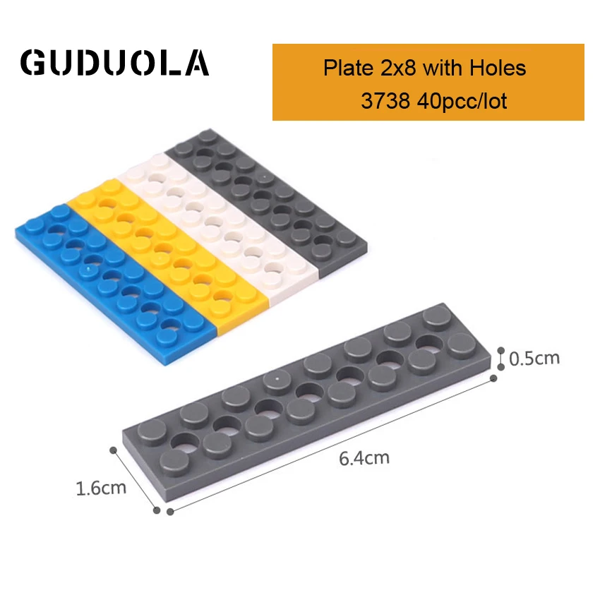 Guduola Parts 3738 Plate 2x8 with Holes Building Block MOC Parts Creative Toys Compatible All Brand 40pcs/lot