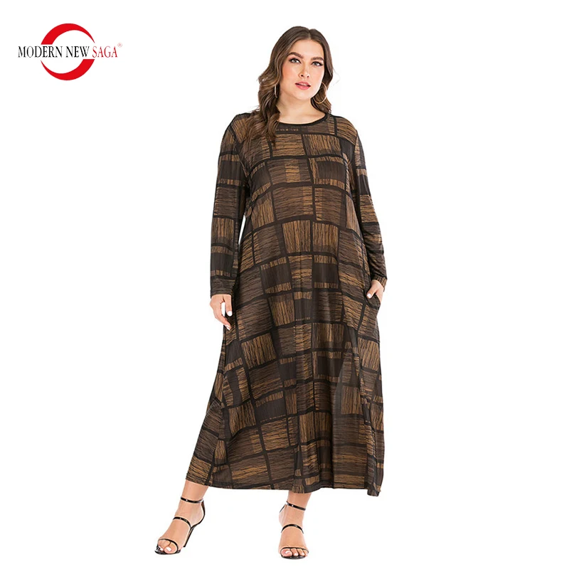 2023 Spring Women Dress Plaid Long Dress Plus Size Dress Loose Summer Elegant Dress Lady Vintage Dress Fashion Woman Club Dress