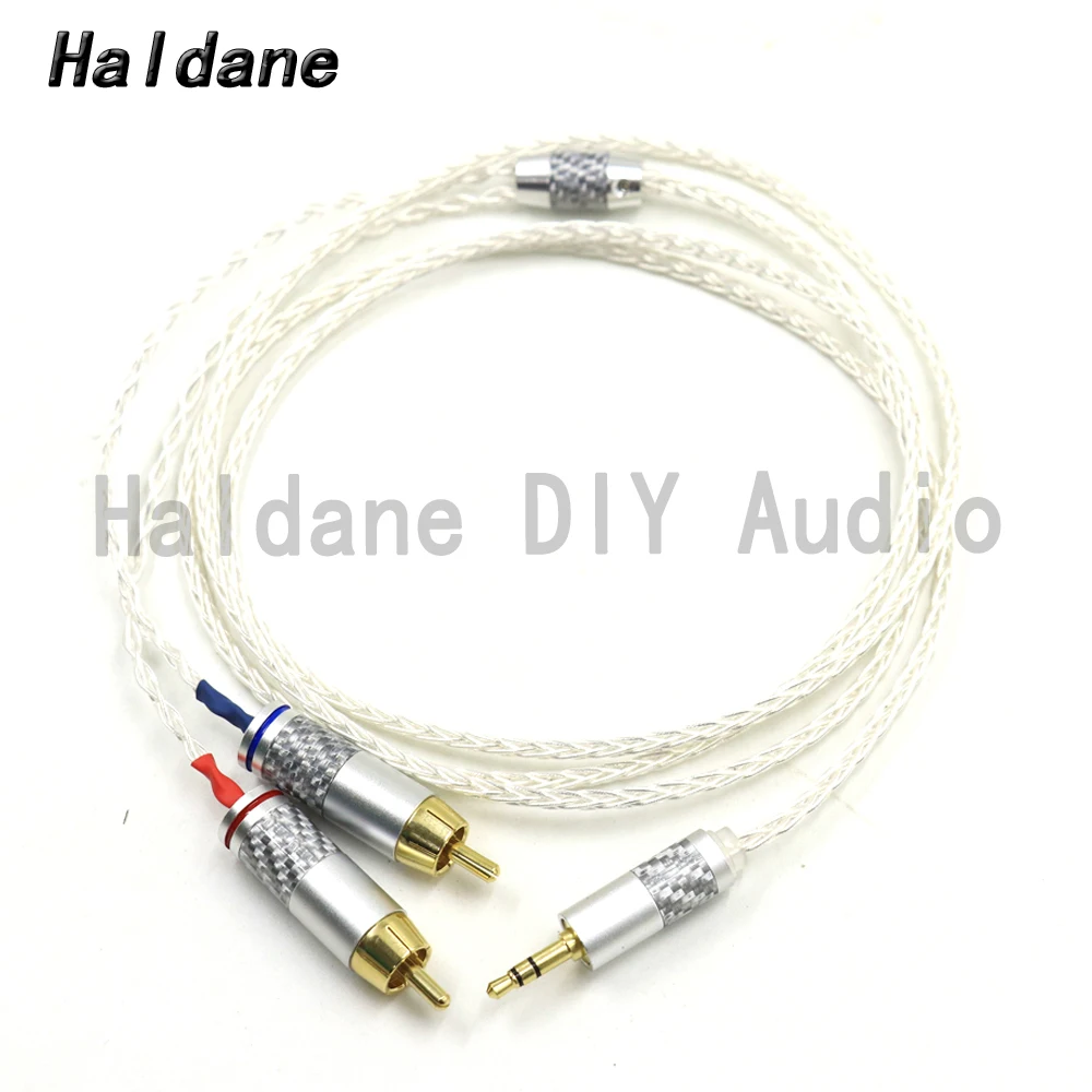 Haldane Carbon Fiber3.5mm 3pole Stereo to 2 RCA Male Audio Adapter Cable HIFI 7N OCC Copper Silver Audio Cable Connector