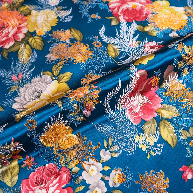 Flower Pattern Satin Fabrics Brocade Jacquard Designer Fabric For Sewing Cheongsam Kimono DIY Design Patchwork Dress Material