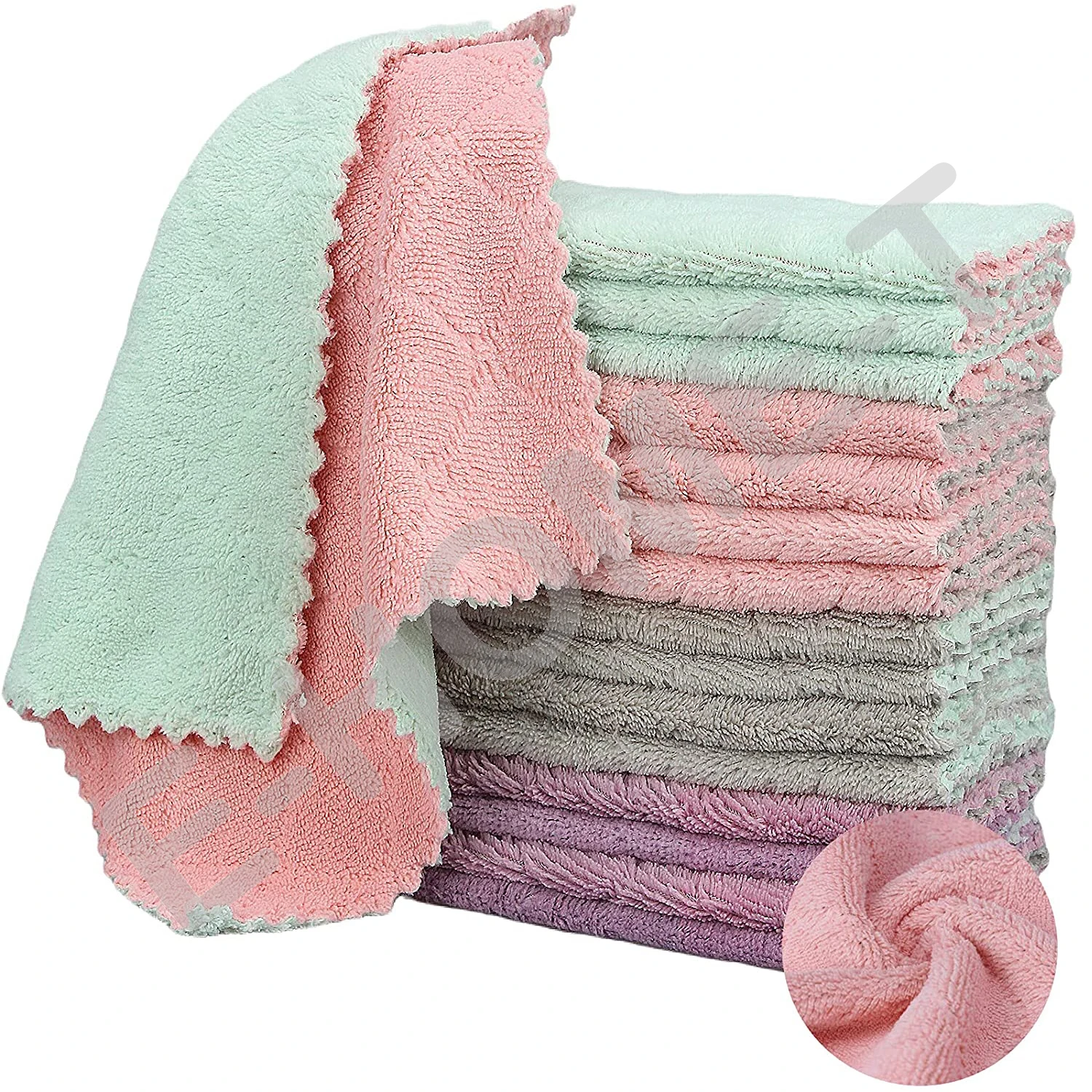 24PCS Kitchen Cloth Dish Towels Super Absorbent For Kitchen Bathroom Car Window Table Double-Sided Microfiber Cleaning Rug