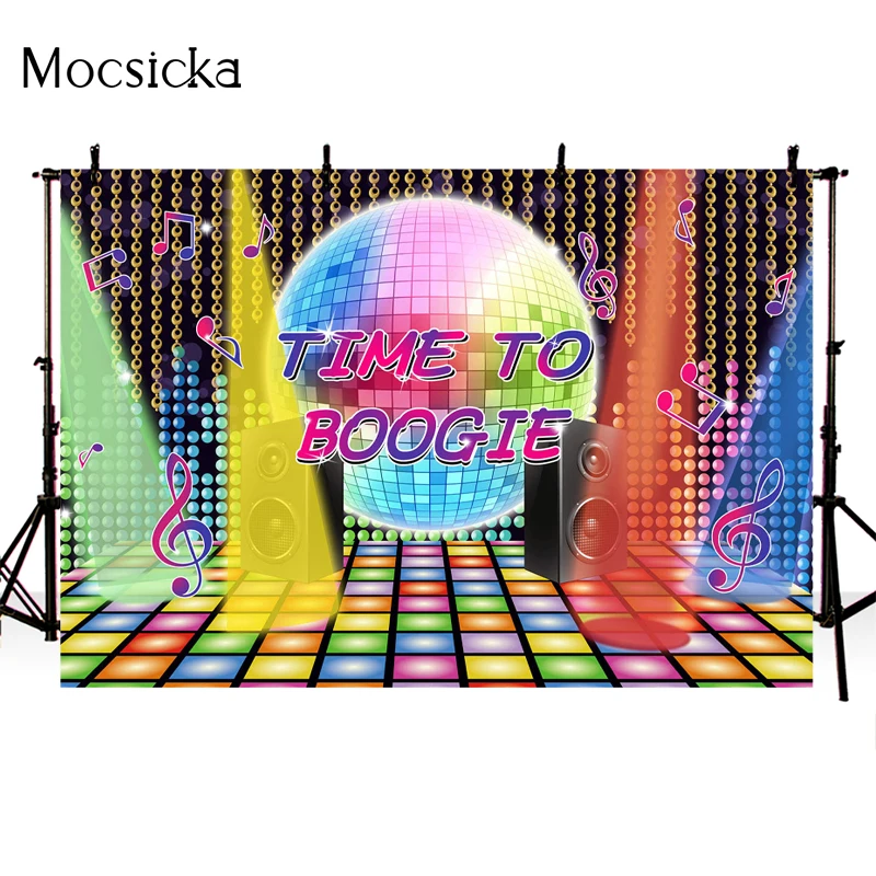 Mocsicka Time To Boogie Photography Background Disco Party Note Speaker Decoration Props Adult Portrait Photo Backdrop Banner