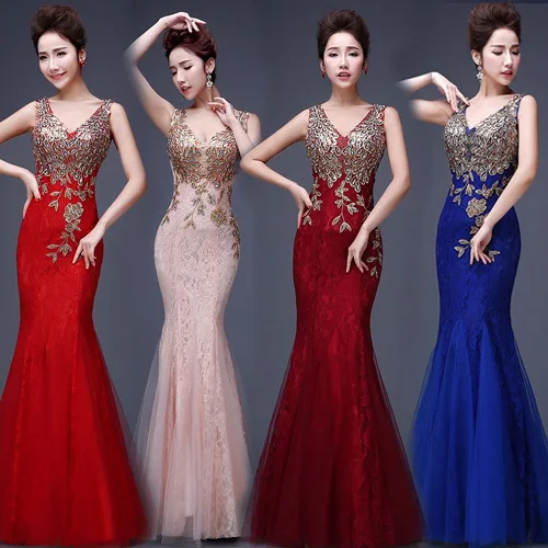 Fashion Wedding Party Cheongsam Mermaid Evening Dress Chinese Style Women Elegant Qipao Sexy Fishtail dress Vestido S-3XL