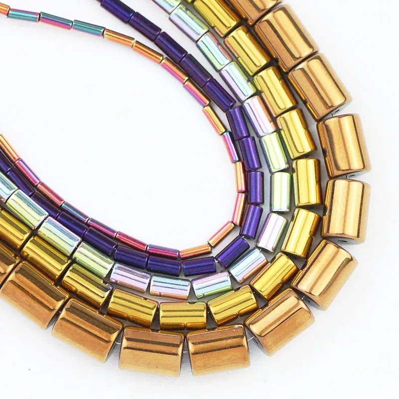 Hematite Natural Stone Gold Color,Purple Cylinder Round Shape Spacer Loose Beads For Jewelry Making DIY Bracelet Pendant 4/6/8MM