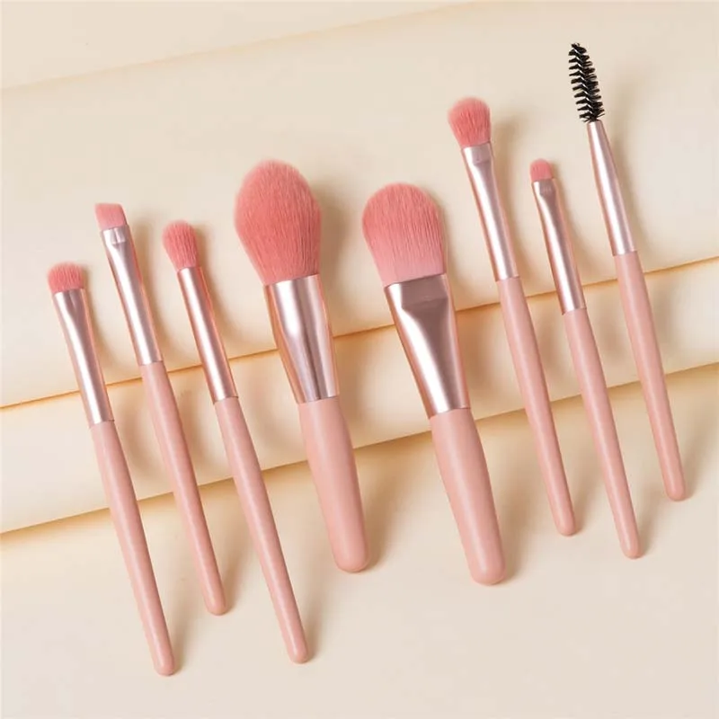 8pcs Makeup Brushes Set Face Eye Shadow Eyelash Comb Spoolies Foundation Powder Cosmetic Tools and Eye Applicator wands Magentak