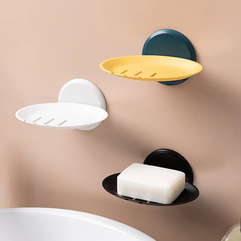 1Pc Bathroom Soap Dish Storage Basket Box Plastic Drain Holder Strong Wall Hanging Soap Box Punch-free Suction Cup